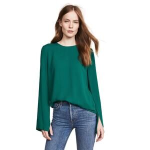 NWT Theory Bringam Top In Green Ivy Long Sleeve Blouse
